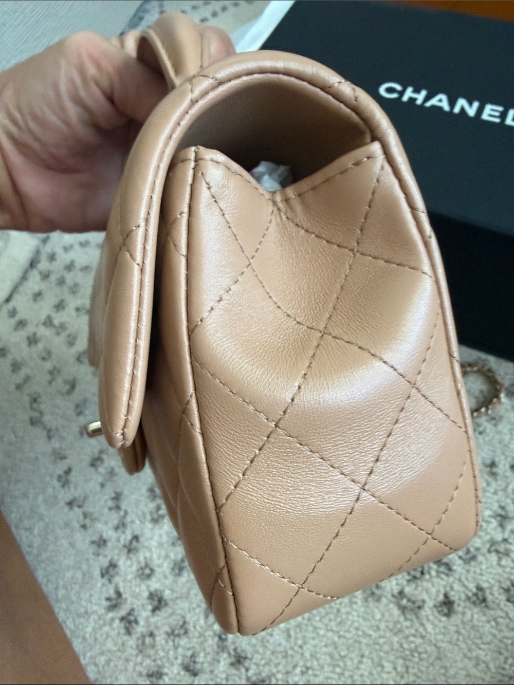 Chanel Mini Rectangle Top Handle in dark beige. - Picture 4 of 10